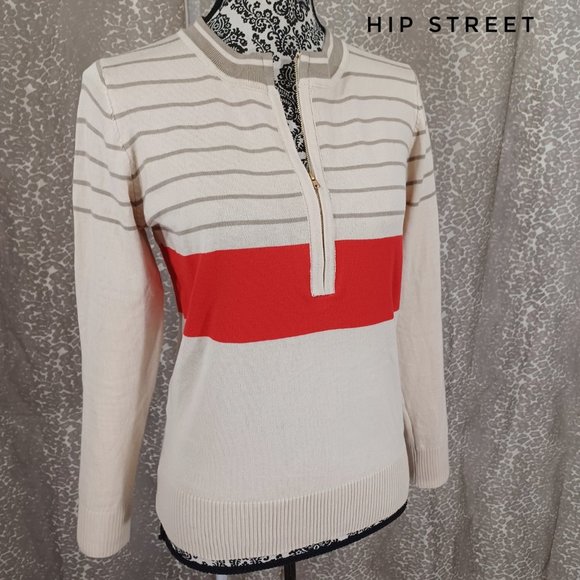 Source Unknown | Sweaters | Zip Neck Red Stripe Ls Fine Knit